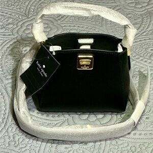 Kate Spade Mini Black Leather Top-Handle Cross Body with Gold Hardware